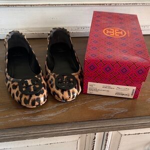 Tory Burch Leopard-Print Reva Ballet Flats with Black Logo